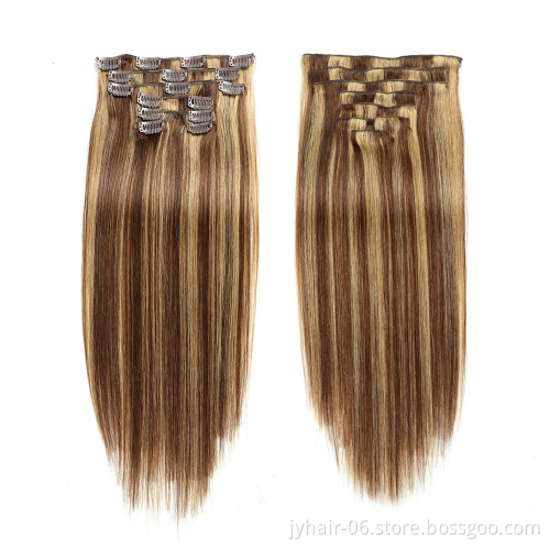 Cheap 100% Full Head Virgin Human Hair Brown Blonde Clip In Hair Extensions